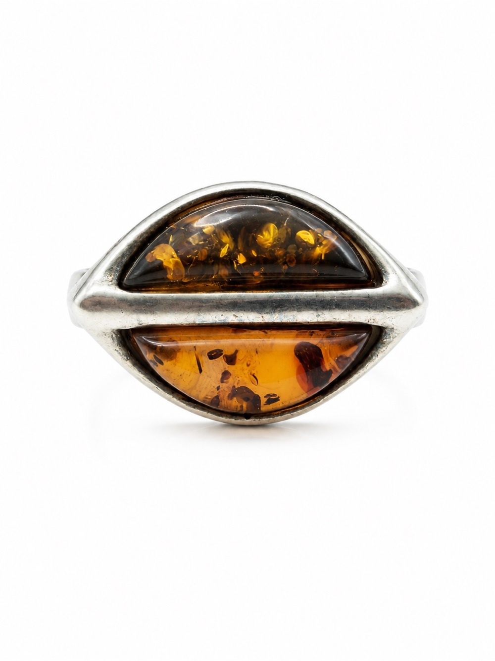 Sterling Silver Amber Split Oval Ring - Size 5.5